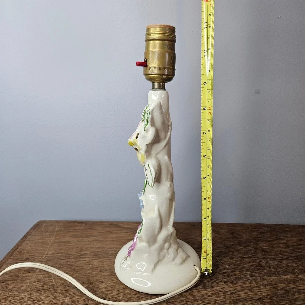 Vintage Ceramic Floral Table Lamp Hand Painted Gold‎ Gilt Ivory Colorful 11 inch